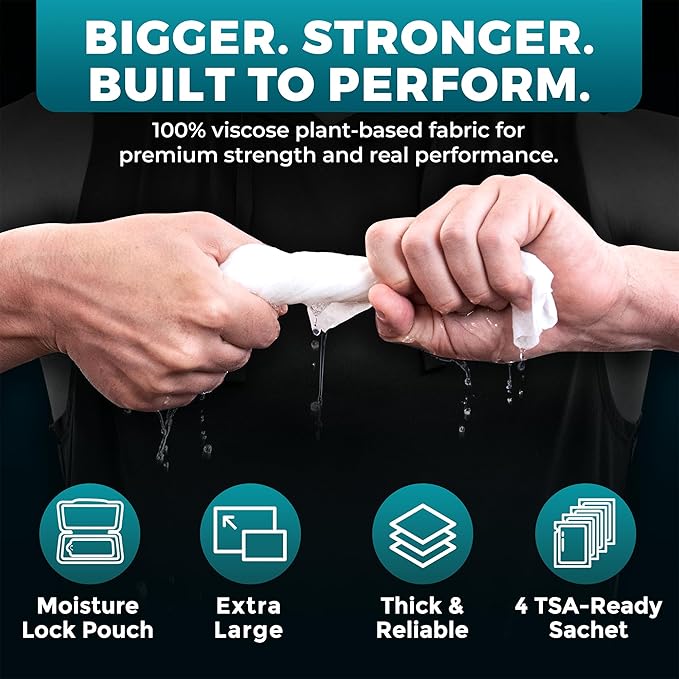 After Gym Body Wipes for Men (4pk) - 200 XL No Rinse Shower Wipes + 16 Travel Bath Sheets 10 x 11.5 - Mens Deodorant Disposable Washcloths for Bathing Camping Essentials Survival Gear and Supplies