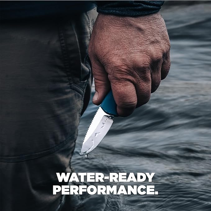 Benchmade - Intersect Outdoor Knife Drop-Point Serrated Blade Depth Blue Santoprene Handle (18050S)