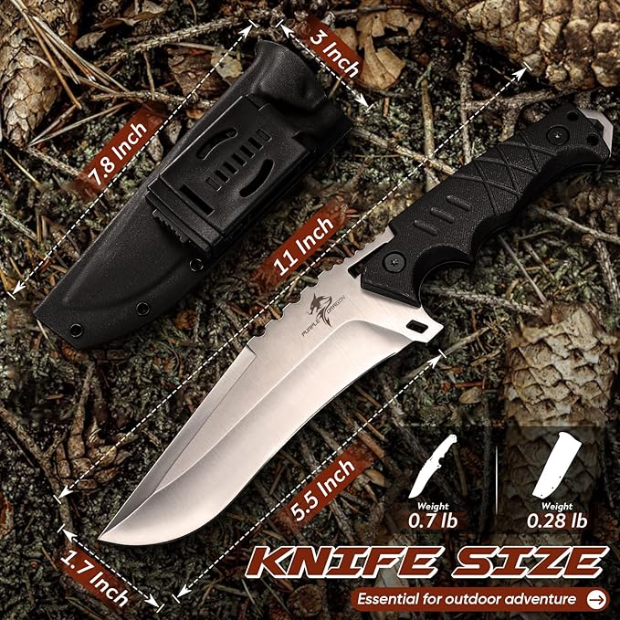 Purple Dragon Outdoor Knife with Kydex Sheath - D2 Steel Survival Knives for Camping Bushcraft - Ergonomic G10 Handle Outdoor Survival Gear Christmas Gift for Men and Women