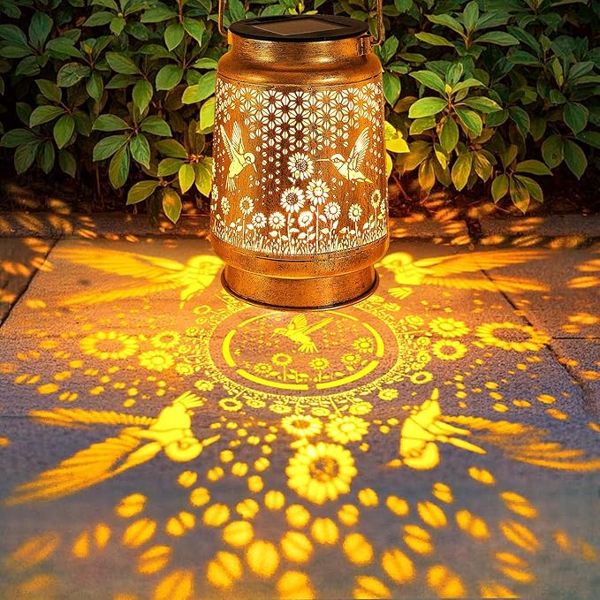 Hummingbird Sunflower Solar Lanterns Outdoor with Shepherd Hook Birthday Gift Mothers Day Gift for Women Mom Grandma Wife Daughter Waterproof Hanging Lights Decor for Yard Garden Patio Porch Lawn