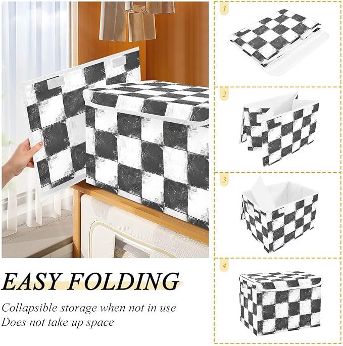 KLL foldable 40 L storage bins for dorm with handles heavy duty storage bag organizer Christmas for Home Office Organization Black and White Square