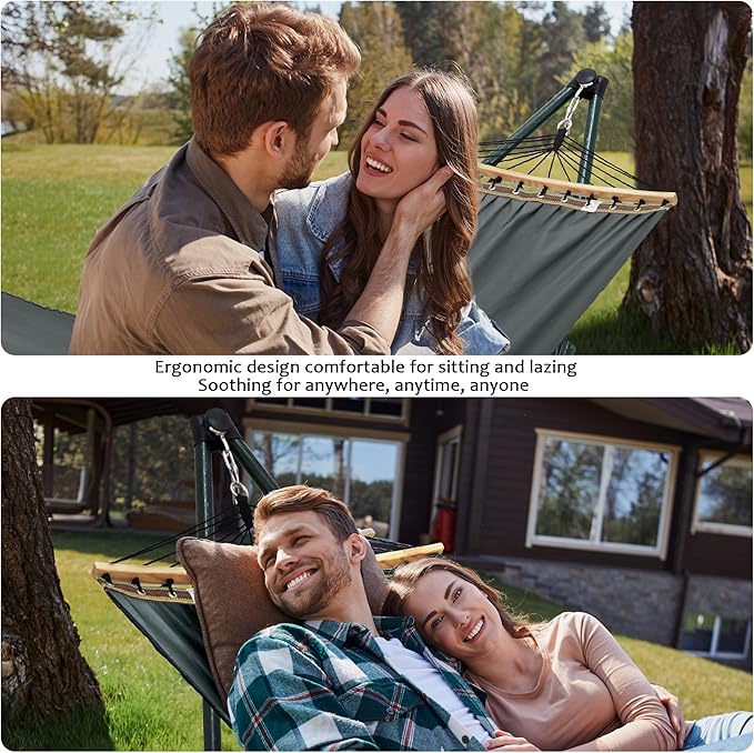Tranquillo Universal Hammock with Stands Electro Static Coated Steel Adjustable Foldable Hammock Stand with 2 Layered Polyester Net and Carry Bag for 2 Persons (Canvas - Grey)