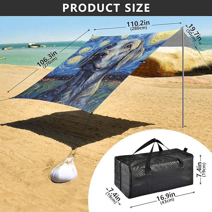 ALAZA Labrador Dog Starry Beach Tent Sun Shelter Portable Canopy Sunshade for Outdoor Camping Picnics Backyard Fun 10x9 ft