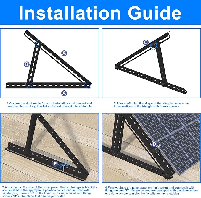 Solar Panel Mount Brackets 30 inch Solar Panel Stand with 0-90° Adjustable Foldable Tilt Legs Support for RV Roof Boat and Off-Grid Black