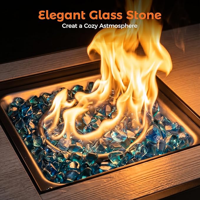 BALI OUTDOORS 42 inch 50000 BTU Rectangular Propane Gas Fire Pit Table with Fire Glass and Table Lid Fire Pits Outdoor for Garden Patio Backyard
