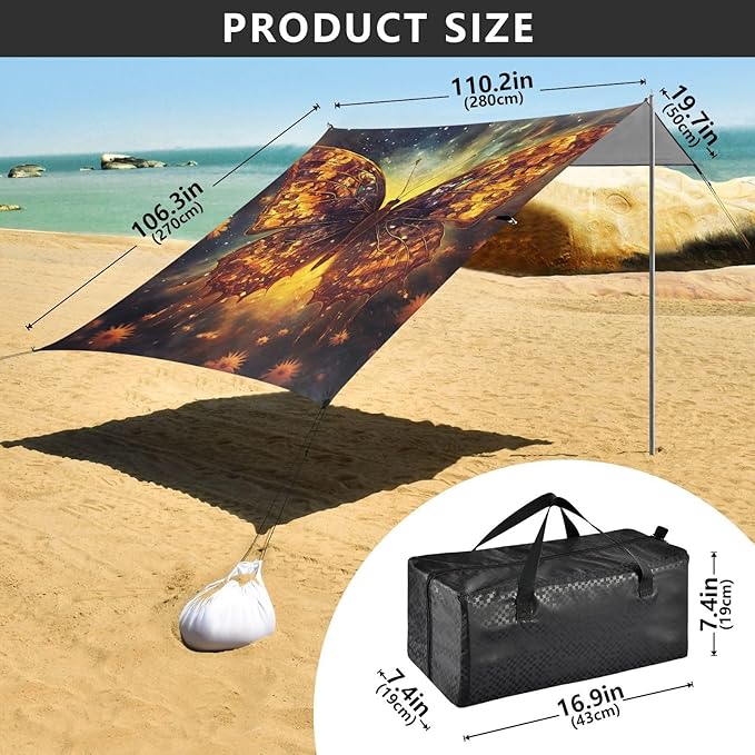 ALAZA Butterfly with Sunflower Beach Tent Sun Shelter Portable Canopy Sunshade for Outdoor Camping Picnics Backyard Fun 10x9 ft