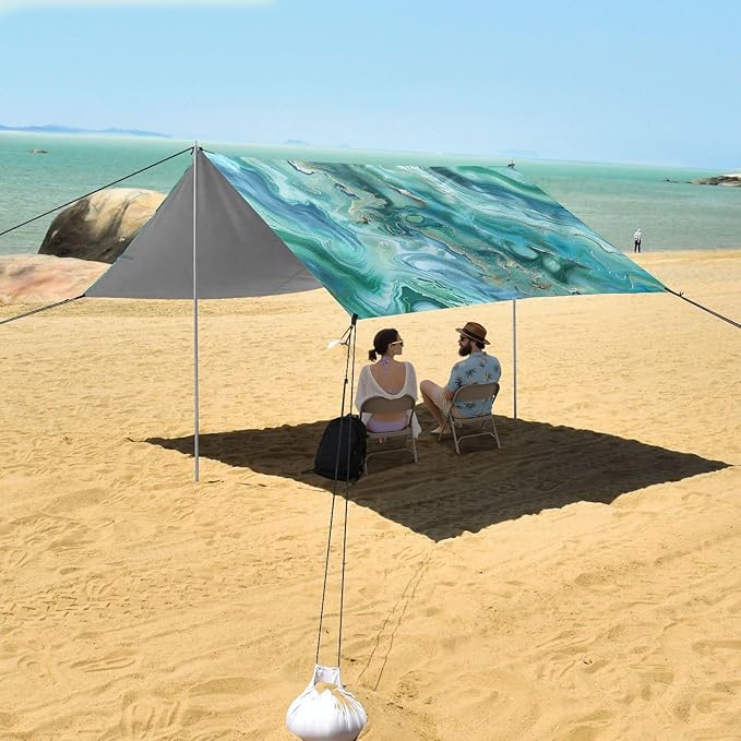 ALAZA Green Blue Marble Beach Tent Sun Shelter Portable Canopy Sunshade for Outdoor Camping Picnics Backyard Fun 10x9 ft