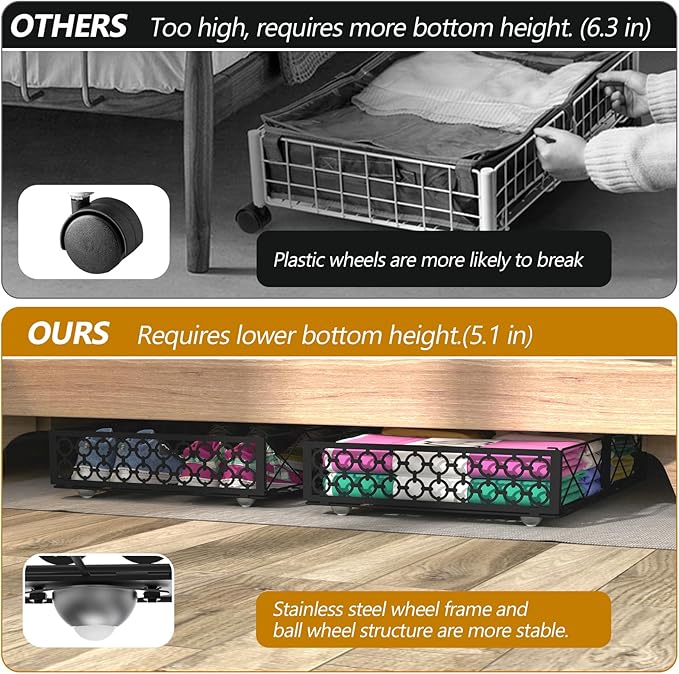 NADAMOO Under Bed Storage with Wheels 2 Pack Rolling Under Bed Storage ContainersFoldable Metal Under the Bed Organizer Bins for Bedroom Clothes Shoes Blankets