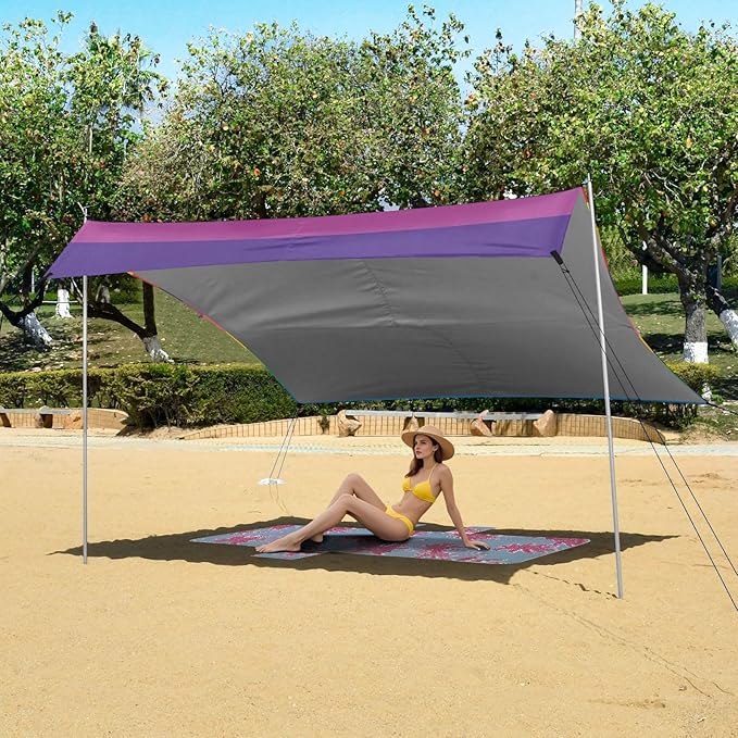 ALAZA Rainbow Stripes Beach Tent Sun Shelter Portable Canopy Sunshade for Outdoor Camping Picnics Backyard Fun 10x9 ft