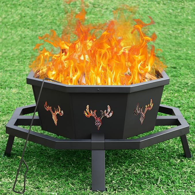 BOINN 35 Inch Octagonal Outdoor Fire PitFire Pits for Outside Wood Burning Fire PitFirepitFirepits for OutsideCampingBackyardPatioBonfireGardenPorchBlack