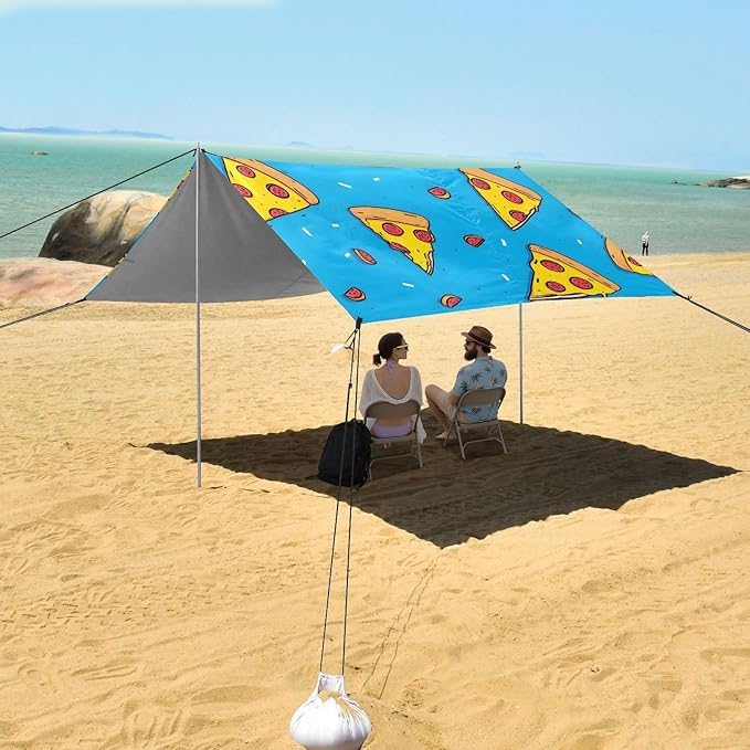 ALAZA Yellow Pizza Pattern Beach Tent Sun Shelter Portable Canopy Sunshade for Outdoor Camping Picnics Backyard Fun 10x9 ft