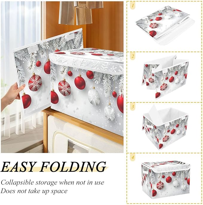 senya Christmas Baskets Collapsible Storage Bins with Lids Christmas Snowflakes Balls Pattern Storage Boxes Clothes Baskets for Organizing B06D22020