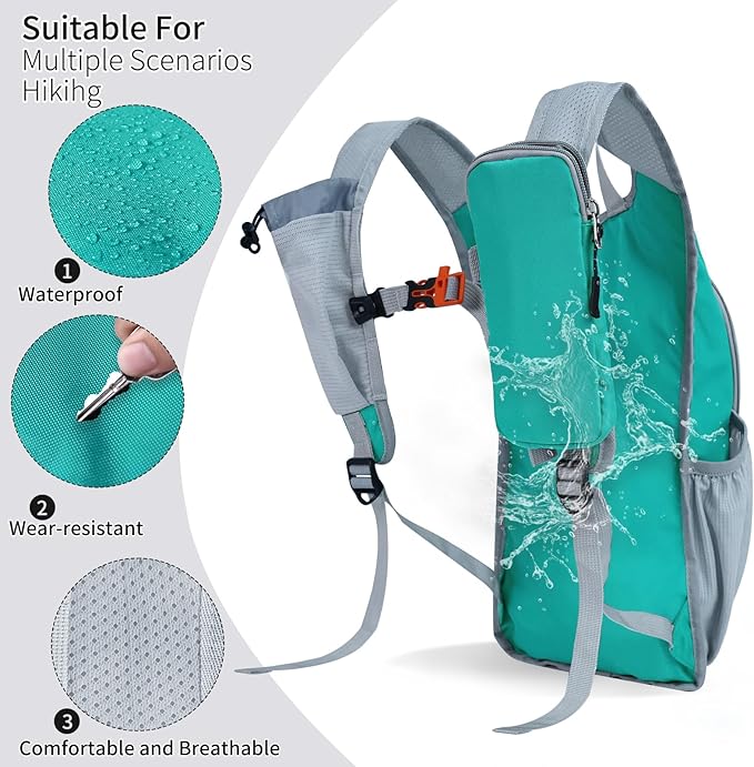 Hiking Backpack 10L/15L Small Daypack Lightweight Packable Travel Foldable Water Resistan for Women Men (Lake Green 10L)