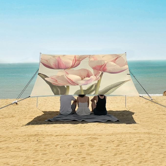 ALAZA Vintage Pink Tulips Beach Tent Sun Shelter Portable Canopy Sunshade for Outdoor Camping Picnics Backyard Fun 10x9 ft
