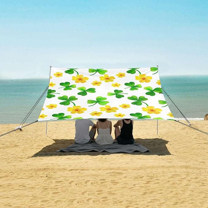 Beach Canopy with Windproof Ropes &amp Sandbags Beach Tent Sun Shade Sun Shelter for Camping Trips Fishing Backyard Fun or Picnics Flower