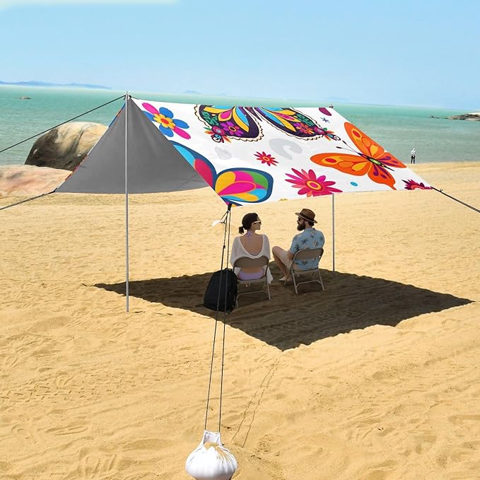 ALAZA Butterfly Colorful Beach Tent Sun Shelter Portable Canopy Sunshade for Outdoor Camping Picnics Backyard Fun 10x9 ft