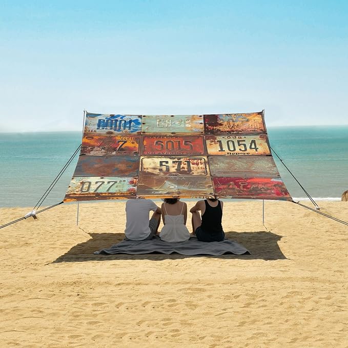 ALAZA Rusty License Plates Beach Tent Sun Shelter Portable Canopy Sunshade for Outdoor Camping Picnics Backyard Fun 10x9 ft
