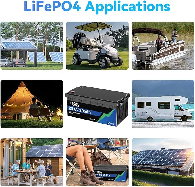 24V 200Ah(205Ah) LiFePO4 Lithium Battery built-in 200A BMS Bluetooth Monitoring 5000 Deep Cycles 5248Wh Lithium Battery for Solar RV Marine Trolling Motor Off-Grid