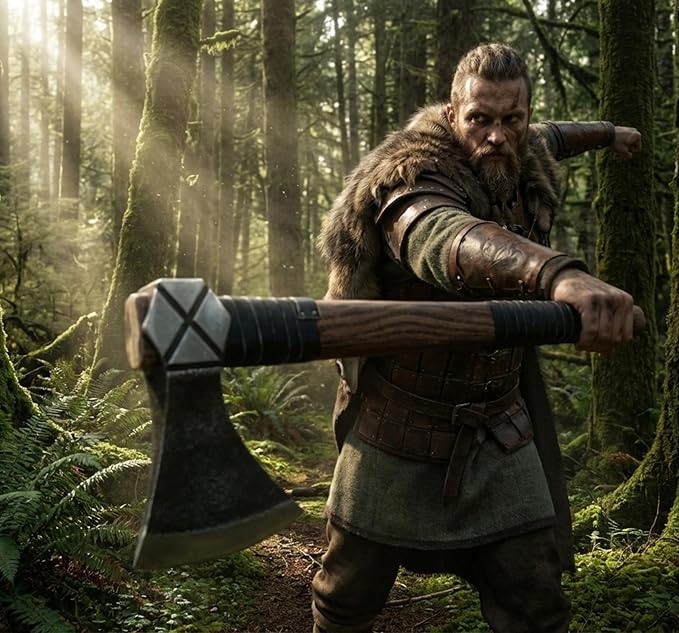 Kacha Store | Custom Handmade Viking Medieval Axes with GiftHand Axe Gifts for MenCamping TomahawkBeardedValhalla with Leather Sheath (Battle Valhalla)