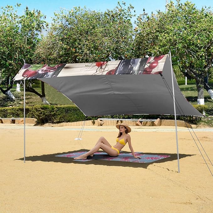 ALAZA Watercolor Red Wine Bottle Grapes Wooden Beach Tent Sun Shelter Portable Canopy Sunshade for Outdoor Camping Picnics Backyard Fun 10x9 ft