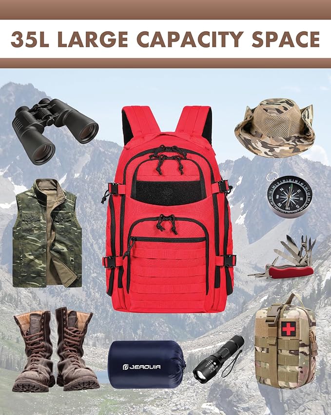 TRAILKICKER Military Tactical Backpack for Men 35L Tactical Laptop Backpack Tactical Bag Bug Out Bag Army 3 Days Assault Pack - Red
