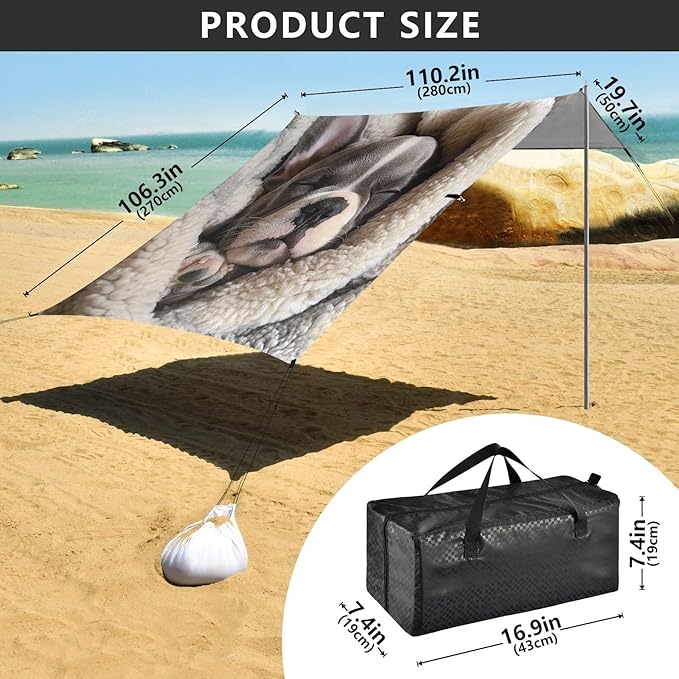 ALAZA French Bulldog Puppy Sleeping in A Soft Blanket Beach Tent Sun Shelter Portable Canopy Sunshade for Outdoor Camping Picnics Backyard Fun 10x9 ft