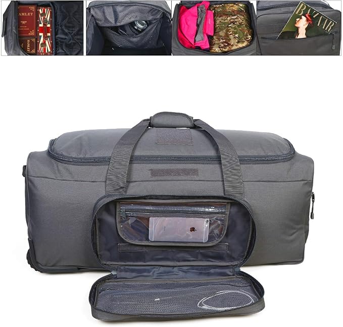 Heavy-Duty X-Large Military Tactical Wheeled Rolling Duffel Trolley Bag For Deployment Traveling Camping Sporting