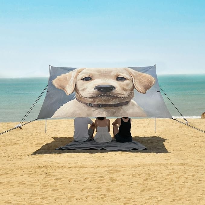 ALAZA Small Blonde Labrador Pup Watercolor Beach Tent Sun Shelter Portable Canopy Sunshade for Outdoor Camping Picnics Backyard Fun 10x9 ft