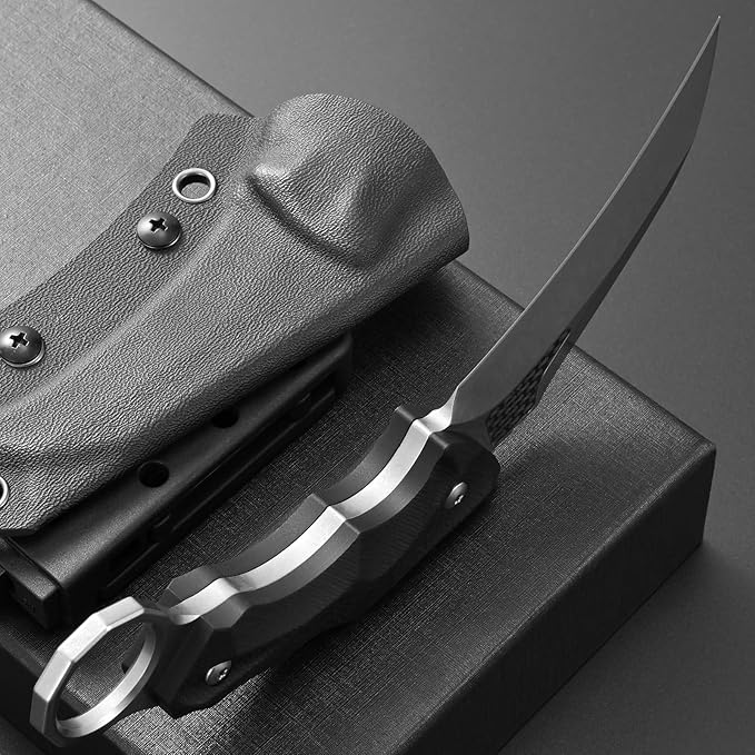 Ccanku C1692 Carbon Fiber Fixed Blade KnifeD2 Steel G10 Handle 4 Inches Camping EDC Tools Survival Claw Teeth Knife with Kydex Sheaths(Silver) … …