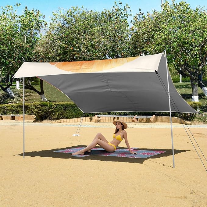 Darkorchid Tie Dye Background Rainbow Colors Tie-dye Pattern Beach Cabana Tent UPF50+ Waterproof Large Portable Sun Shelter with Sandbags &amp Sand Shovel for Camping Picnics Backyard