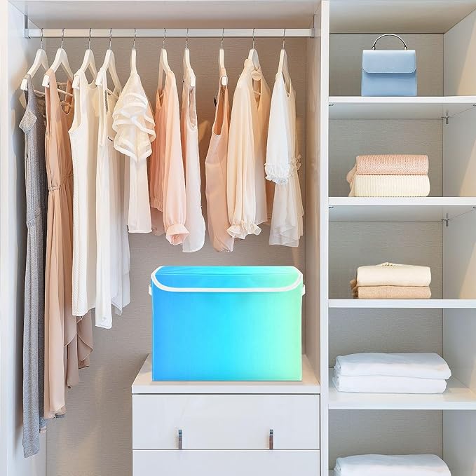 Blue Gradient Storage Bin with Lid Collapsible Storage Organizer Closet Organizers and Storage for Office Supplies Home