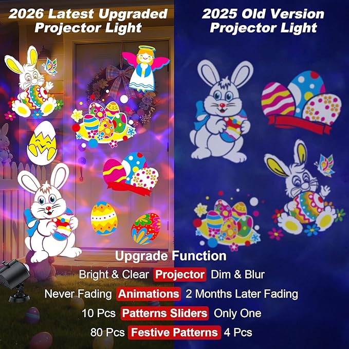 2026 Upgrade Brighter Easter Projector Lights Outdoor8 Patterns Holiday Projectors 10HD Slides (Ocean Wave &amp Patterns) Weatherproof Easter Decorations for Light Show