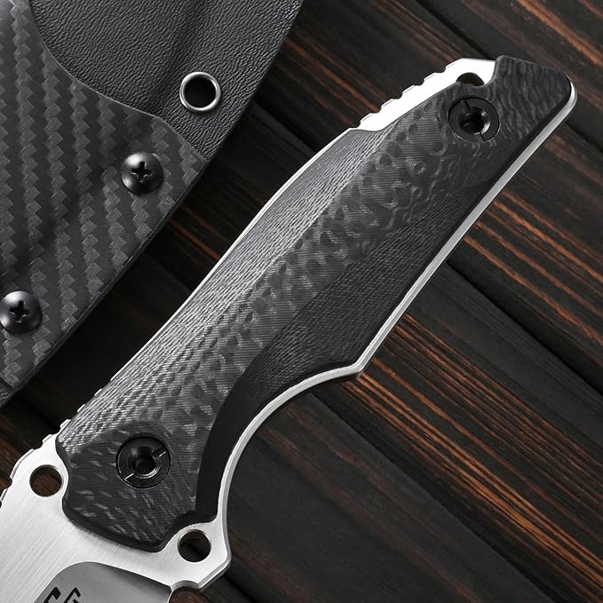 Sitivien ST32 Fixed Blade Knife AUS-10 Steel Ergonomic Carbon Fiber Handle Full Tang Knife for Outdoor Working Camping Hunting Fishing(Silver)
