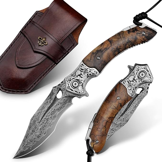 Handmade Japanese VG10 Damascus Steel Folding Knife Wild survival pocket knife Maple Liner Lock Handle EDC Pocket Knives for Men Outdoors Camping Fishing