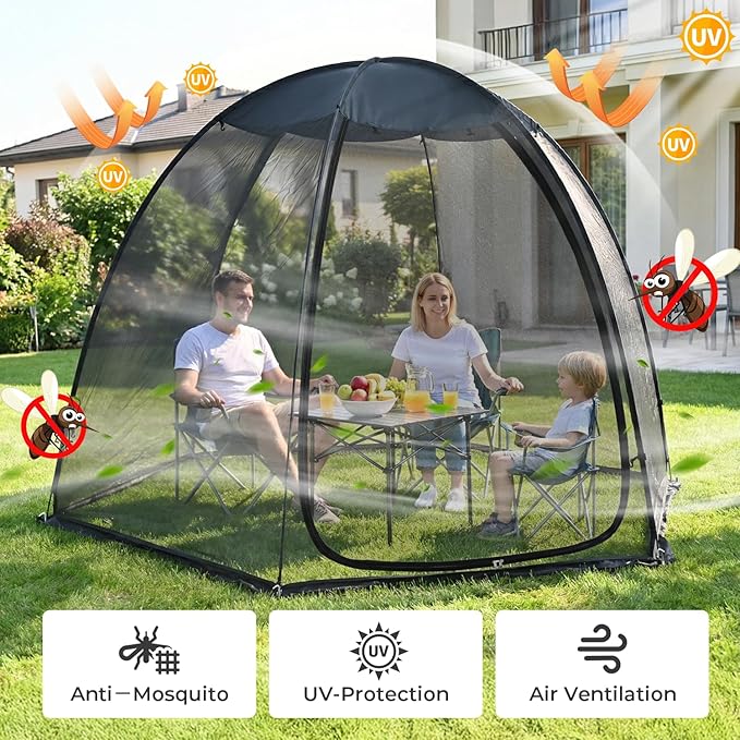 Alvantor® Pop Up Screen House Tent Snap-fit Mesh Screen Gazebo with Peaked Roof Portable Screen Room Canopy Shelter with Sandbags for Camping Backyard Picnic