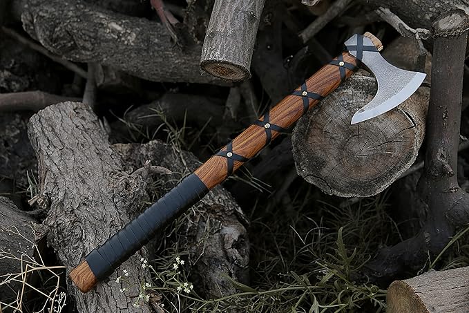 SHINY CRAFTS® Norse Viking Axe with Leather Sheath – Hand-Forged Bearded Hatchet Tomahawk Axe for Camping Survival Woodcutting Unique Gift for Him Husband Dad Groomsmen (SCAH-15)
