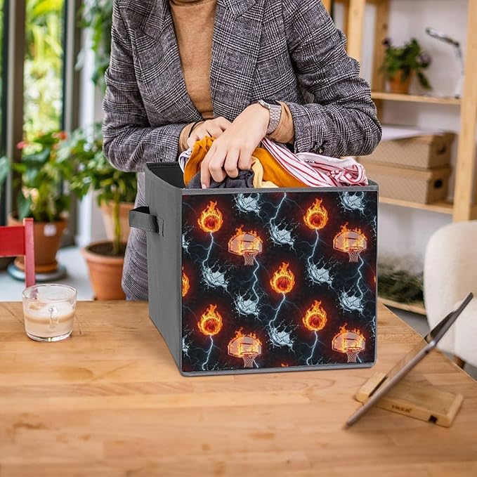 Convenient Closet Organizer Bins Cool Water Fire Basketball Foldable Storage Cubes for Clothes Shoes Neat Storage Solution