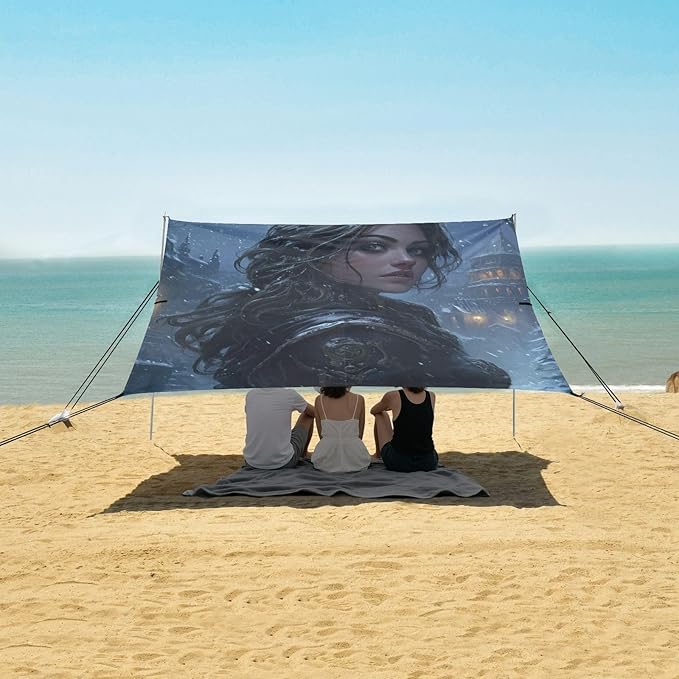 Game Anime Winter Playroom Foldable Beach Cabana UPF50+ Protection Waterproof Portable Sun Shelter with Sturdy Poles Sandbags and Shovel for Camping Picnics Backyard