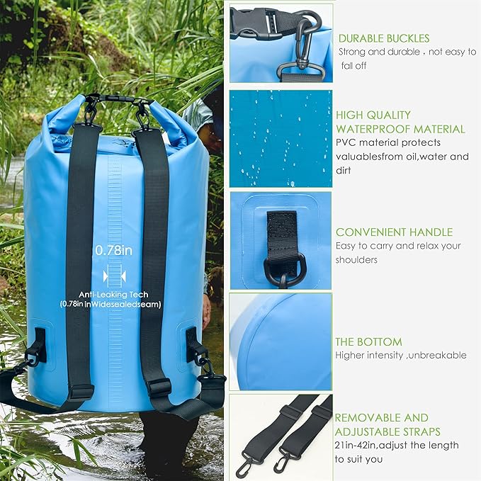 YUMQUA Dry Bags Waterproof 5L/10L/20L/30L/40L for Women &amp Men Roll Top Floating Dry Bag Waterproof Storage Bag for Kayaking Boating Swimming Beach Paddle Board Hiking Fishing and Travel