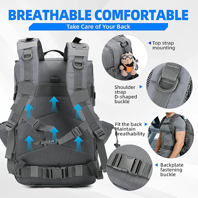 gracedon Tactical Backpack for Men 3 Day Rucksacks for Trekking Camping (grey)