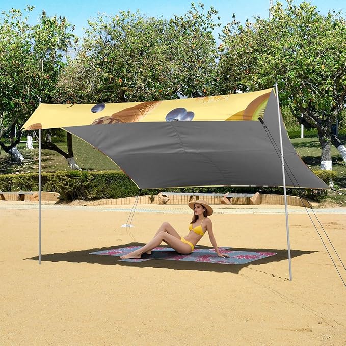 ALAZA Ice Cream Banana Strawberry Pattern Beach Tent Sun Shelter Portable Canopy Sunshade for Outdoor Camping Picnics Backyard Fun 10x9 ft