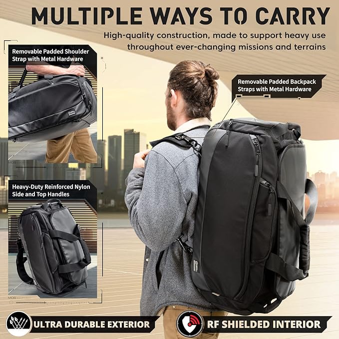 Mission Darkness Disconnect Faraday Duffel Bag + 4 Detachable Faraday Pockets // Military-Grade RF Shielding for Large Electronics &amp Mobile Devices // Travel Protection Signal Isolation Data Priva