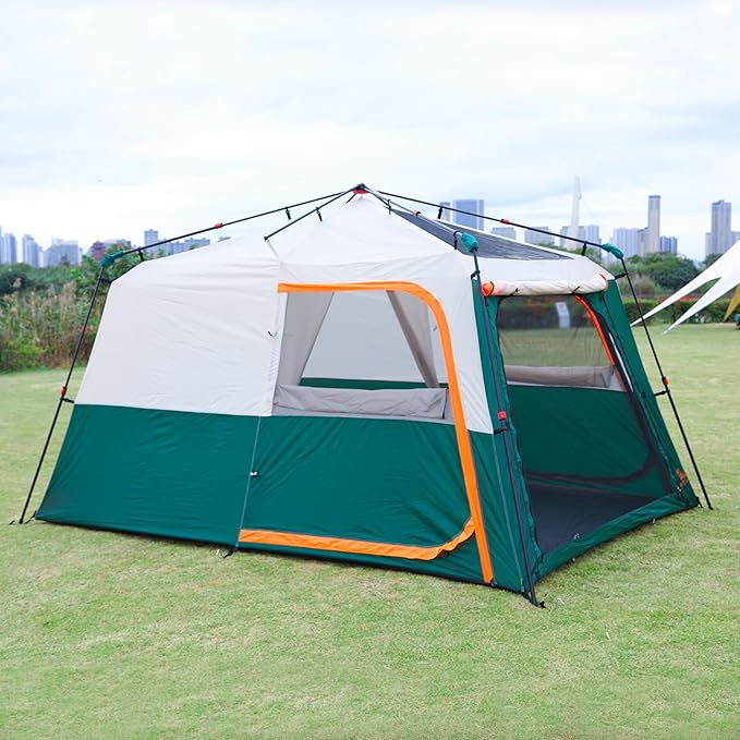 KTT Extra Large Tent 6-10-12-14 Person(A)Family Cabin Tents2 Rooms3 Doors and 3 Windows with MeshStraight WallWaterproofDouble LayerBig Tent for OutdoorPicnicCampingFamily Gathering