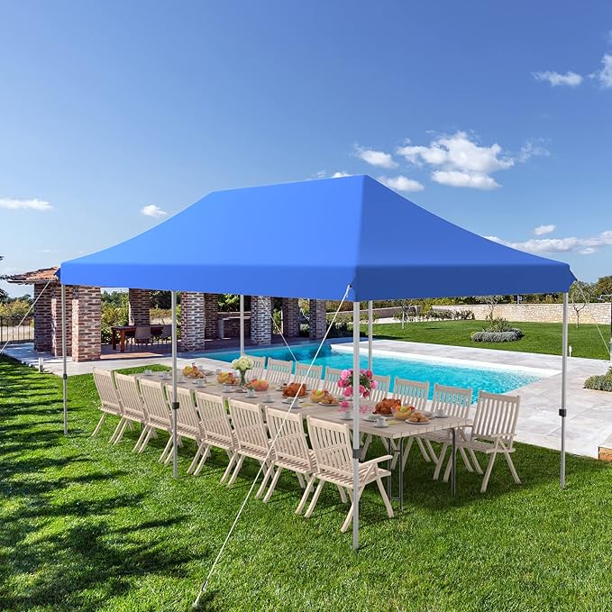 Tangkula 10x20 Ft Pop Up Canopy Tent Easy Set-up Outdoor Commercial Instant Tent with Roller Bag 3 Adjustable Heights Portable Folding Canopy with 200 Square Feet of Shade (Blue)