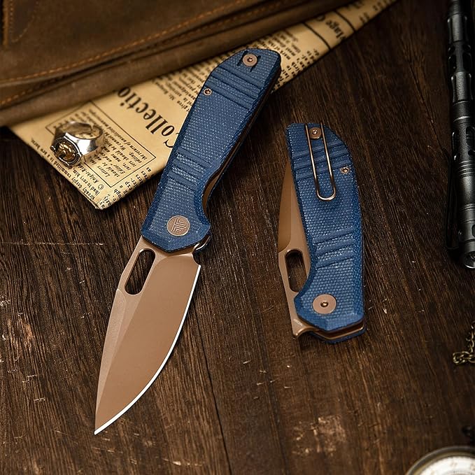 TRIVISA Gecko Folding Pocket Knife 3.4 14C28N Steel Blade Micarta Handle EDC Knife with Pocket Clip for Men Women Camping Hiking (Blue)