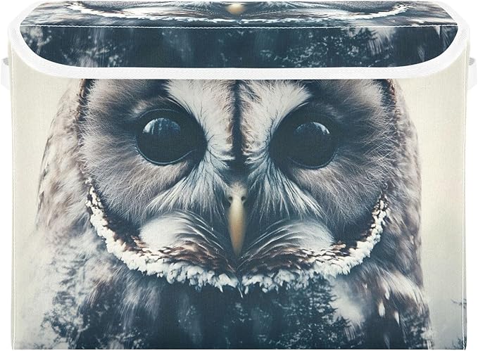 Storage Cube with Lid Cool Owl Print 16.5×12.6×11.8 IN Collapsible Large Capacity Foldable Storage Basket Bin Organizer