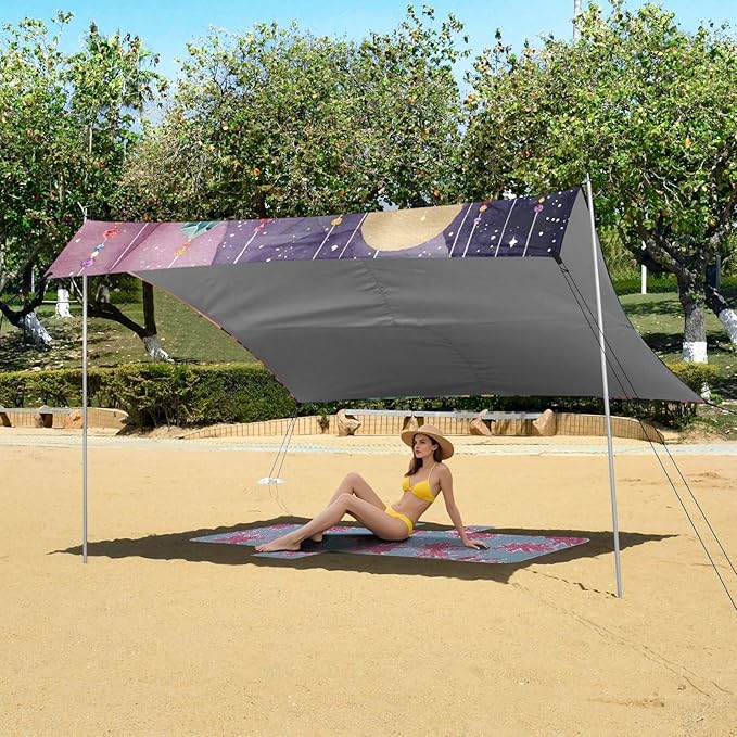 ALAZA Cat Stone Beach Tent Sun Shelter Portable Canopy Sunshade for Outdoor Camping Picnics Backyard Fun 10x9 ft