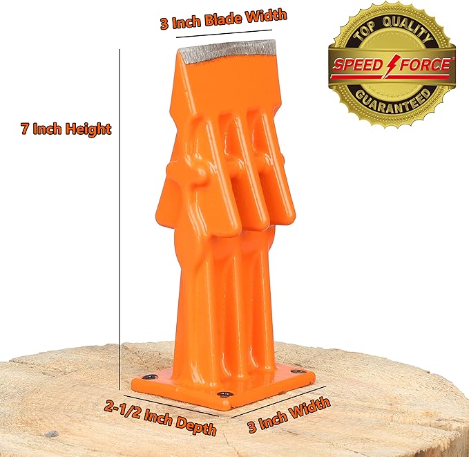 SPEED FORCE Firewood Kindling Log Wood Splitter – No Axe! Wedge Point Splits Firewood 3 Inch Orange with Safety Cover