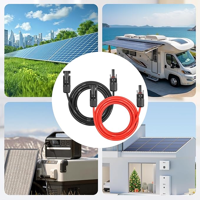 Solar Panel Extension Cable - 10AWG 150FT Solar Wire Cord 10 Gauge PV Wire with Female &amp Male Waterproof Connector for RV Photovoltaic Systems Home Boat Solar Panels Car(150ft Red + 150ft Bla