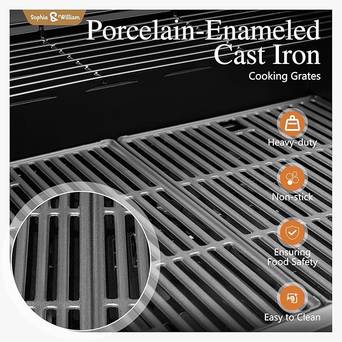 Sophia &amp William 4-Burner Gas BBQ Grill with Side Burner and Porcelain-Enameled Cast Iron Grates 42000BTU Propane Grills Outdoor Cooking Barbecue Cabinet Style Blue